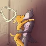  anthro anthro_on_anthro antlers athletic beastars canid canine canis cervid cervine duo eyes_closed ffog french_kissing fur genitals grey_body grey_fur horn humanoid_genitalia humanoid_penis kissing legoshi_(beastars) louis_(beastars) male male/male mammal nude penis pubes red_deer romantic_ambiance romantic_couple standing wolf yellow_body yellow_fur 