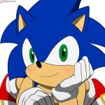  absurd_res anthro arm_support black_pupils blue_body blue_ears blue_fur clothed clothing eulipotyphlan footwear fur gloves green_eyes hand_on_cheek handwear hedgehog hi_res leaning_on_elbow looking_at_viewer mammal red_clothing red_footwear smile solo sonic_the_hedgehog sonic_the_hedgehog_(series) white_clothing white_footwear white_gloves winick-lim 