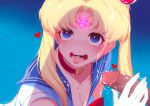  1girl @_@ absurdres after_fellatio bangs bishoujo_senshi_sailor_moon blonde_hair blue_eyes blue_sailor_collar blush bow breasts choker circlet cleavage collarbone crescent crescent_earrings cum cum_in_mouth cum_on_body cum_on_breasts cum_on_clothes cum_on_tongue cum_on_upper_body cum_string cumdrip derivative_work diadem double_bun earrings facial gloves hair_ornament heart heart_choker hetero highres jewelry leotard long_hair medium_breasts nose_blush on_floor open_mouth parted_bangs penis red_bow red_choker sailor_collar sailor_moon sailor_moon_redraw_challenge sailor_senshi sailor_senshi_uniform screencap_redraw shadow short_sleeves solo_focus sweatdrop tears tongue tongue_out tsukino_usagi twintails uncensored upper_body white_gloves white_leotard yanyanzi 