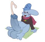  2020 3_toes 4_fingers ahegao anthro balls big_penis blue_body blue_fur blue_hair blue_penis blush bottomless clothed clothing dreiker ejaculation fingers fur genitals hair hands-free hi_res huge_penis humanoid_genitalia humanoid_penis lagomorph leporid looking_pleasured male mammal partially_clothed penis rabbit scarf shirt signature sitting solo toes topwear vein veiny_penis 