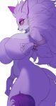  anthro belladonna_(trials_of_mana) big_breasts big_butt breasts butt felid feline female fur hair hi_res mammal nipple_outline noblood nude purple_body purple_fur purple_hair red_sclera side_view simple_background solo trials_of_mana white_background 