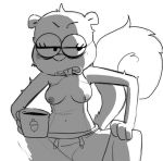  anthro areola aunt_maire breasts buckteeth clothed clothing cup female mammal nickelodeon nipples rodent sandy_cheeks sciurid simple_background solo spongebob_squarepants teeth topless white_background 