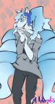  adondis alolan_ninetales anthro bottomwear bow canid canine clothing collarbone diamond_(disambiguation) female fox hi_res jeans mammal ninetale ninetales nintendo pants pok&eacute;mon pok&eacute;mon_(species) regional_form_(pok&eacute;mon) shy solo sweater topwear video_games white_eyes 