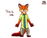  2017 anthro bottomwear canid canine clothed clothing comic disney english_text fox fully_clothed fur hi_res male mammal necktie nick_wilde orange_body orange_fur pants red_fox shirt simple_background solo text topwear white_background yibsy zootopia 