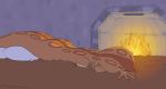  2016 detailed_background female fire fireplace inside markings naga on_ground orange_body orange_scales pillow reptile sarissa_(siansaar) scales scalie serpentine siansaar sleeping snake snake_hood solo 