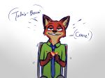  anthro canid canine chair clothed clothing disney english_text fox fully_clothed fur furniture hi_res looking_at_viewer male mammal nick_wilde orange_body orange_fur origami papercraft red_fox sitting solo speech_bubble text yibsy zootopia 