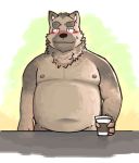  2016 anthro belly black_nose blush brown_body brown_fur canid canine canis domestic_dog fur humanoid_hands kemono male mammal moobs nipples overweight overweight_male solo v2wolf 