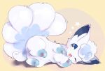  2020 alolan_vulpix ambiguous_gender blue_body blue_eyes blue_fur canid canine feral fur lying mammal nintendo on_side one_eye_closed open_mouth pawpads pink_pawpads pok&eacute;mon pok&eacute;mon_(species) regional_form_(pok&eacute;mon) simple_background solo star video_games white_body white_fur whitelate wink yellow_background 
