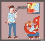  alsoflick butterpillow charmeleon claws clothing fire hi_res male nintendo phone pok&eacute;mon pok&eacute;mon_(species) red_body shirt shrinking simple_background solo surprise tftuesday topwear transformation video_games 
