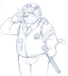  2016 anthro belly clothing felid hat headgear headwear humanoid_hands kemono male mammal overweight overweight_male pantherine police police_hat police_uniform shirt simple_background solo tiger topwear uniform v2wolf white_background 