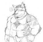  2014 anthro belly bulge canid canine canis clothing erection erection_under_clothing hi_res kemono male mammal moobs nipples overweight overweight_male solo tattoo underwear v2wolf wolf 