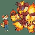  aggron anthro burning clothing confusion fennekin fire flower hi_res horn humor male male/male monster nintendo plant pok&eacute;mon pok&eacute;mon_(species) radicalgator shy size_difference solo video_games 
