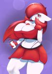  absurd_res ashraely big_breasts biped blush breasts clothed clothing curvy_figure digital_media_(artwork) female fingers gardevoir hair hi_res huge_breasts humanoid looking_at_viewer nintendo not_furry pok&eacute;mon pok&eacute;mon_(species) red_eyes red_hair simple_background solo thick_thighs video_games voluptuous wide_hips 