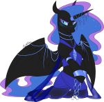  blush bottomwear bound chain clothed clothing equid female feral friendship_is_magic horn mammal my_little_pony mythpony nightmare_moon_(mlp) skirt solo translucent translucent_clothing winged_unicorn wings 