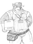  2017 anthro belly bottomwear canid canine canis clothing domestic_dog hat headgear headwear hi_res himitsuri_no_lagoon kemono lagoon_lounge male mammal overweight overweight_male pants shirt simple_background solo topwear v2wolf white_background 