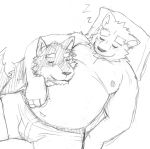  2014 anthro belly bulge canid canine canis clothing domestic_dog duo eyes_closed hi_res hug kemono lying male mammal moobs navel nipples overweight overweight_male sleeping underwear v2wolf 