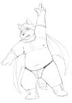  2014 anthro balls_outline belly blush bulge canid canine canis cape clothing domestic_dog genital_outline hi_res humanoid_hands kemono male mammal mask moobs navel nipples overweight overweight_male penis_outline simple_background solo underwear v2wolf white_background 
