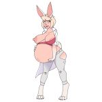  1:1 2020 absurd_res alpha_channel alternate_species animal_humanoid belly big_belly blonde_hair breasts clothing coat digitigrade female hair hand_on_stomach hi_res humanoid lab_coat lagomorph lagomorph_humanoid leporid_humanoid looking_down lucy_(unidentified-tf) mammal mammal_humanoid navel nipples pregnant rabbit_humanoid short_hair simple_background solo standing topwear transformation transparent_background unidentified-tf 