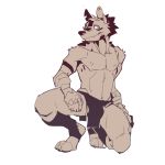  areola bandaged_arm biceps canid canine clothed clothing hi_res loincloth looking_at_viewer male mammal miharushoka monochrome muscular muscular_male pecs serratus simple_background solo tagme topless 