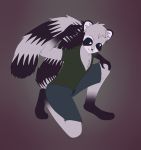  anthro clothed clothing crouching hi_res looking_aside male mammal procyonid raccoon solo 