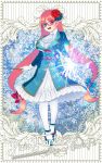  1girl :d blue_eyes blue_footwear copyright_name flower frills full_body gloves hair_flower hair_ornament heterochromia highres isaiah_(pixiv_fantasia_age_of_starlight) long_hair long_sleeves looking_at_viewer magic open_mouth pantyhose pink_hair pixiv_fantasia pixiv_fantasia_age_of_starlight red-framed_eyewear red_eyes smile solo standing vivid_bbdan wand white_gloves white_legwear 