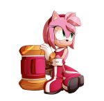  2020 absurd_res accessory amy_rose anthro boots clothing eulipotyphlan female footwear gloves green_eyes hair_accessory hairband hammer handwear hedgehog hi_res mammal signature sitting smile solo sonic_the_hedgehog_(series) tools tri-shield video_games 