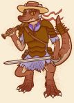  anthro armor bard claws clothed clothing dregadude dungeons_and_dragons fantasy female hasbro hat headgear headwear hi_res horn instrument_(disambiguation) kobold leather long_tail melee_weapon music musical_instrument rapier recorder_(musical_instrument) ribbons scalie solo sword thick_tail torn_clothing weapon wind_instrument wizards_of_the_coast woodwind_instrument 