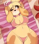  ?! absurd_res accessory animal_crossing anthro beach beach_towel big_breasts bikini blush breasts butt_from_the_front camel_toe canid canine canis cleavage clothed clothing clover_(artist) curvy_figure domestic_dog emanata female fur group hair_accessory hi_res isabelle_(animal_crossing) lying_on_ground mammal navel nintendo one_eye_closed outside penis_shadow sand seaside shadow shih_tzu silhouette swimwear tentacles thick_thighs toy_dog video_games wide_hips yellow_body yellow_fur 
