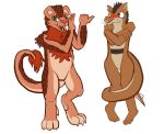  anthro blush chest_fur chest_tuft dregadude duo felid female green_eyes hi_res hybrid kinkshaming lion long_tail looking_at_viewer male mammal nude open_mouth pangolin pantherine scales scalie snorting tuft unknown_species 