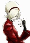  1boy anagumasan ash_crimson black_nails fingerless_gloves from_side gloves highres jacket one_eye_covered red_jacket solo the_king_of_fighters upper_body white_hair zipper 
