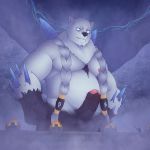  1:1 akki_cnmn animal_humanoid anthro balls beard belly biceps blue_eyes chubby_male clothed clothing detailed_background digital_media_(artwork) erection facial_hair fur genitals hi_res humanoid humanoid_genitalia humanoid_penis humor league_of_legends macro male mammal mammal_humanoid muscular mythology nature nipples nude outside overweight overweight_male penis riot_games scenery sky slightly_chubby solo thick_thighs topless ursid video_games volibear volibear_(lol) white_body 