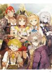 3boys 3girls ahoge atelier_(series) atelier_ryza bare_shoulders belt blonde_hair book bracelet braid breasts brown_eyes brown_gloves brown_hair cleavage empel_vollmer glasses gloves grey_hair grin hair_ornament hair_ribbon hairclip happy hat highres holding holding_book hood hood_down hooded_vest jewelry lent_marslink lila_decyrus long_hair looking_at_viewer monocle multiple_boys multiple_girls necklace official_art open_mouth red_hair red_shorts reisalin_stout ribbon round_eyewear short_hair short_shorts shorts shoulder_armor single_glove smile star star_necklace tao_mongarten thighhighs thighhighs_under_boots toridamono white_legwear window 
