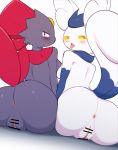  absurd_res anthro anus blush butt censored duo female genitals hi_res looking_at_viewer looking_back meowstic nintendo nude pok&eacute;mon pok&eacute;mon_(species) pussy tongue tongue_out umisag85rabb99 video_games weavile 