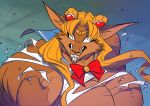 anthro big_breasts blonde_hair breasts brown_eyes canid canine choker clothing conditional_dnp crown empty_eyes fangs female hair jewelry jollyjack looking_at_viewer mammal muscular muscular_female necklace nipples sailor_moon_(character) sailor_moon_(series) sailor_moon_redraw_challenge snarling solo teeth tiara torn_clothing were werecanid werecanine werewolf white_eyes 