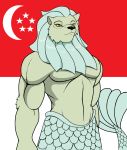  anthro commander droll3 fin flag flag_background half_naked hi_res looking_at_viewer male mane merlion muscular muscular_male singapore solo world_war world_war_2 