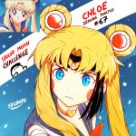  1girl bangs bishoujo_senshi_sailor_moon black_hair blonde_hair blue_eyes blue_sailor_collar blush_stickers chloe_(srgrafo) choker circlet cosplay crescent crescent_earrings derivative_work diadem earrings hair_over_shoulder heart heart_choker jewelry long_hair meme original parted_bangs red_choker sailor_collar sailor_moon sailor_moon_(cosplay) sailor_moon_redraw_challenge sailor_senshi sailor_senshi_uniform screencap_redraw solo srgrafo tsukino_usagi twintails upper_body wig 