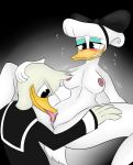  accessory anatid anseriform anthro avian bird blush bodily_fluids cunnilingus daisy_duck disney donald_duck duck ducktales_(2017) duo female genitals hair_accessory hair_bow hair_ribbon hi_res male male/female oral pussy ribbons rorrek sex simple_background sweat vaginal 