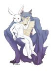 absurd_res anthro anthro_on_anthro beastars breasts canid canine canis claws domestic_rabbit duo dwarf_rabbit female fur grey_body grey_fur haru_(beastars) hi_res holding_character jubarte lagomorph larger_male legoshi_(beastars) leporid long_ears looking_at_viewer male male/female mammal nude oryctolagus rabbit scar simple_background size_difference small_breasts smaller_female white_background white_body white_fur wolf 