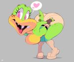  absurd_res anthro boots bottomwear breasts butt clothed clothing crocodilian featureless_breasts female footwear hi_res looking_at_viewer non-mammal_breasts reptile scalie shorts solo sydney_swamp_(vimhomeless) topless vimhomeless 