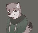  anthro black_nose canid canine canis clothing fang_out fur fur_markings fur_patterns gray_toned inner_ear_fluff looking_away male mammal markings snaftfc solo sweater topwear tuft wolf 