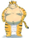  2020 anthro asian_clothing belly blush bulge clothing cute_fangs east_asian_clothing felid fundoshi fur hi_res humanoid_hands japanese_clothing kemono kipchin_2nd00 kpc_drawing99 male mammal moobs navel nipples overweight overweight_male pantherine simple_background solo tiger underwear white_background yellow_body yellow_fur 