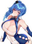  1girl argyle_cutout azur_lane bare_shoulders blue_dress blue_hair breasts cleavage closed_mouth covered_navel dress elbow_gloves eyebrows_visible_through_hair eyes_visible_through_hair gloves hair_ornament large_breasts long_hair looking_at_viewer mitsukazu_(nijigen_complex) pink_eyes sidelocks simple_background smile solo st._louis_(azur_lane) taut_clothes taut_dress twintails two-tone_dress white_background white_dress white_gloves 