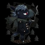  1boy animal animal_ears black_jacket cigarette denim2 doubutsu_no_mori hand_in_pocket holding holding_cigarette horse horse_ears horse_tail jacket profile red_eyes scarf schwartz_(doubutsu_no_mori) simple_background smoking tail 