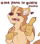  anthro canid canine canis gesture heny hi_res looking_at_viewer male mammal partially_translated pointing pointing_at_viewer snaftfc solo spanish_text text translation_request wolf 