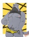  anthro canid canine clothed clothing colored inuryu looking_at_viewer male mammal partially_clothed simple_background solo teasing underwear undressing 
