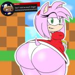  1:1 amy_rose anthro bedroom_eyes big_butt blue_sky breasts butt clothed clothing colored_eyes comic_sans day dress duo eulipotyphlan female fur green_eyes green_hill_zone half-closed_eyes hedgehog looking_back male male/female mammal ms-chemi narrowed_eyes outside panties pink_body pink_fur red_clothing red_dress seductive sky smile smirk smug solo_focus sonic_adventure sonic_forces sonic_the_hedgehog sonic_the_hedgehog_(series) source_request text text_box thick_thighs underwear 
