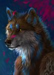  2020 anthro black_nose brown_body brown_fur canid canine canis digital_media_(artwork) fur headshot_portrait looking_at_viewer male mammal multicolored_body multicolored_fur portrait solo white_body white_fur wolf wolnir yellow_eyes 