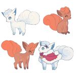  alolan_and_normal alolan_form alolan_vulpix blue_eyes brown_eyes cape charamells clothed_pokemon commentary creature english_commentary full_body gen_1_pokemon gen_7_pokemon no_humans pokemon pokemon_(creature) simple_background sitting standing vulpix white_background 