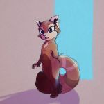  2020 ailurid anthro brown_body brown_fur featureless_crotch female fur hi_res mammal nude red_panda ribbontini shadow simple_background solo 