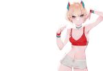  black_eyes blonde_hair bra breasts choker cleavage horns navel original short_hair shorts underwear white wristwear yuu_(higashi_no_penguin) 